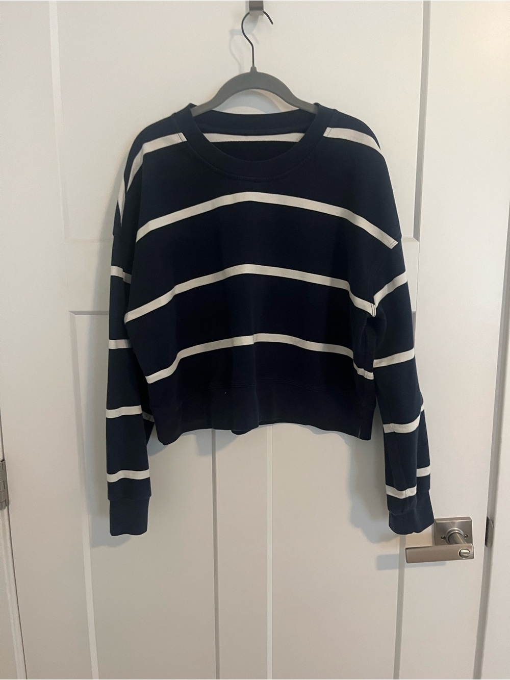 Lululemon Striped Navy and White Crewneck Sweater